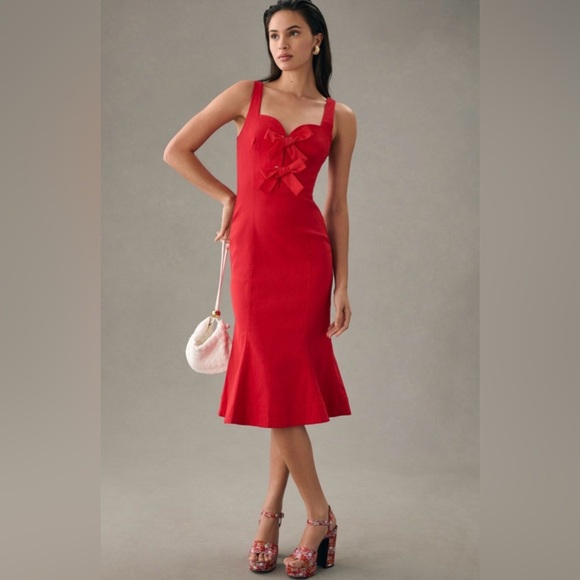 Anthropologie Dresses & Skirts - Anthropologie Red Sweetheart bow dress size M, mermaid cut, flared bottom